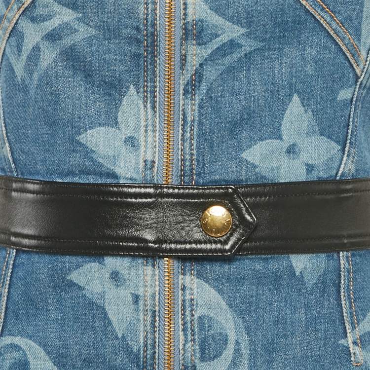 Pre Owned Louis Vuitton Blue Logo Print Denim Mini Dress S
