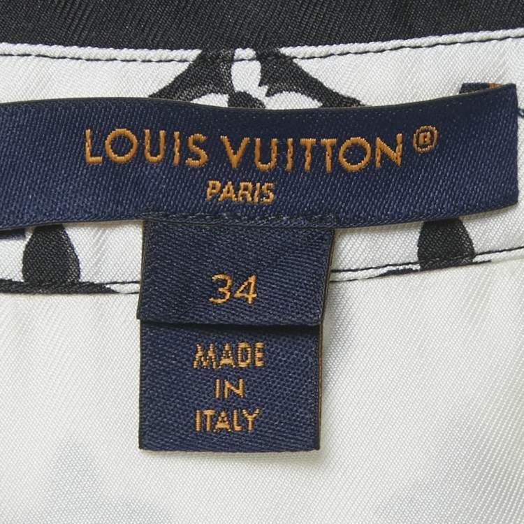 Pre Owned Louis Vuitton White Logo Print Silk Blouse S