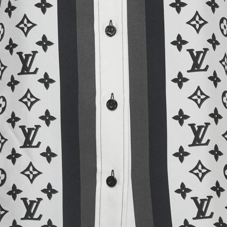 Pre Owned Louis Vuitton White Logo Print Silk Blouse S