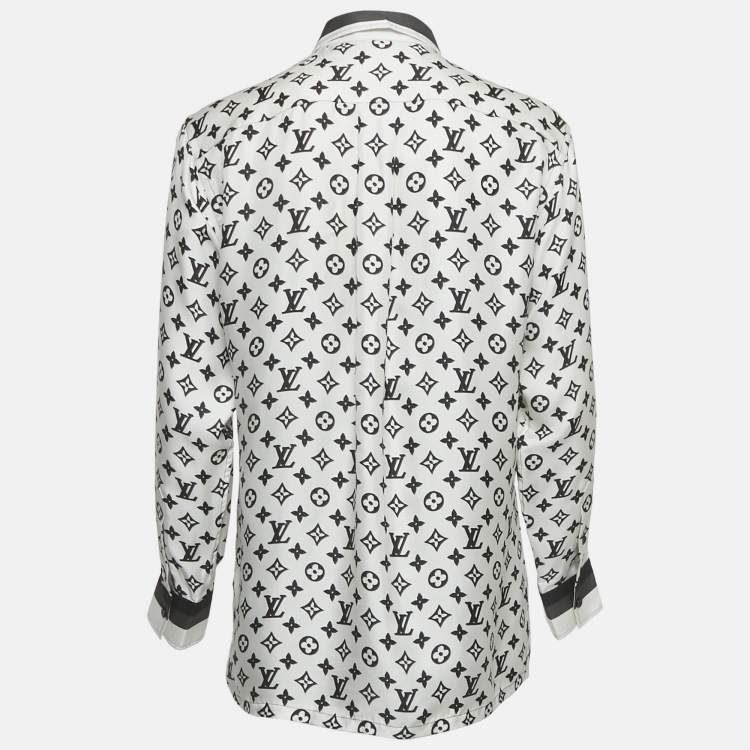 Pre Owned Louis Vuitton White Logo Print Silk Blouse S