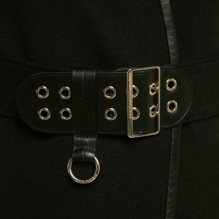 Pre Owned Louis Vuitton Black Wool Open Front Belted Leather Trim Coat S 
