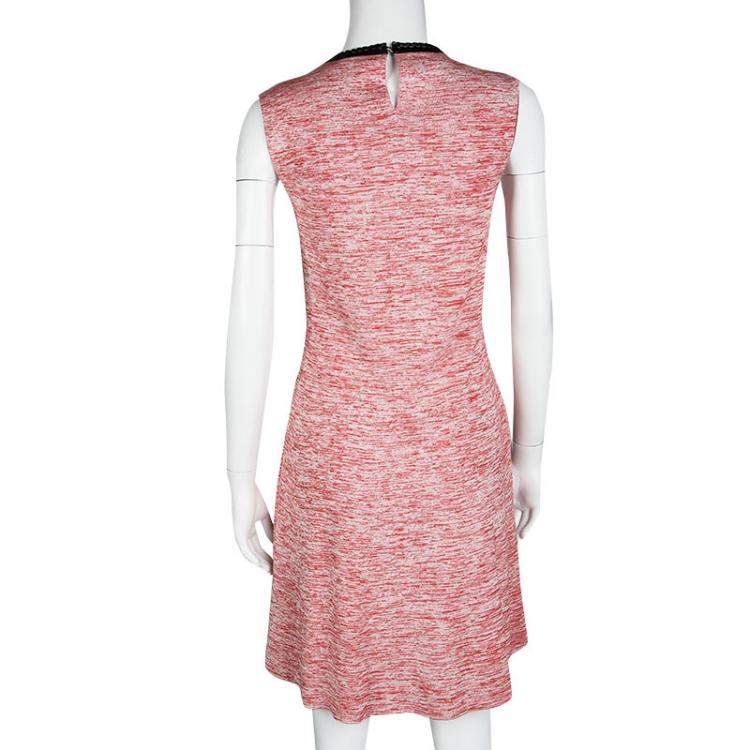 Pre Owned Louis Vuitton Red and White Space Dye Knit Sleeveless Dress S