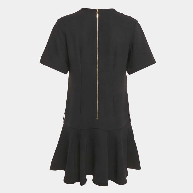 Pre Owned Louis Vuitton Black Wool Blend Flounce Mini Dress M
