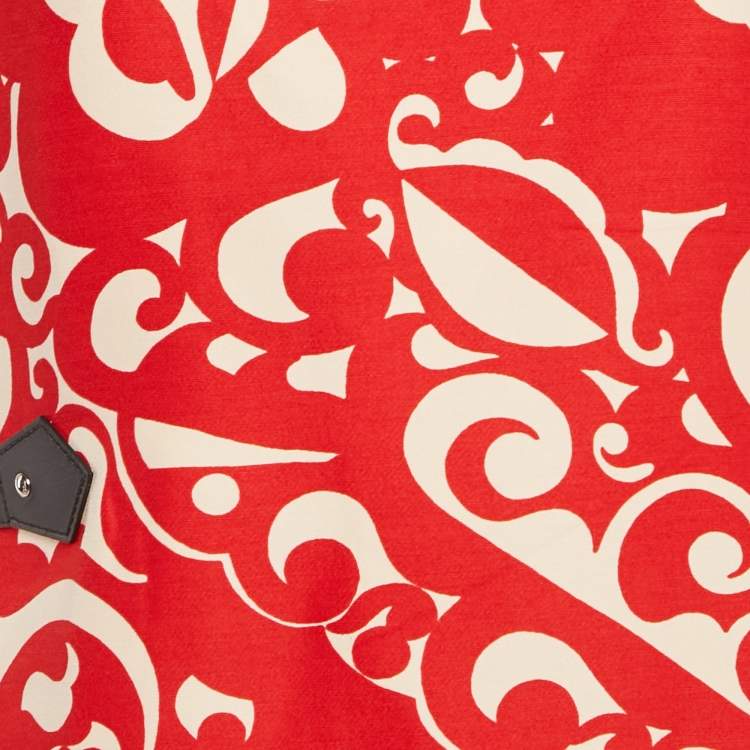 Pre Owned Louis Vuitton Red Printed Crepe Leather Trim Shift Dress M