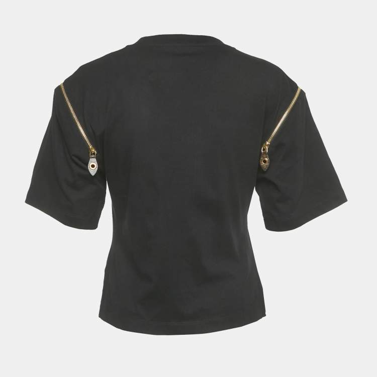 Pre Owned Louis Vuitton Black Silk & Cotton Zipper Detail T-Shirt S