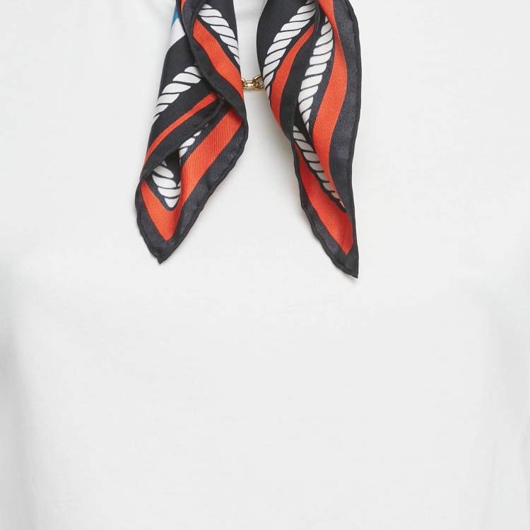 Pre Owned Louis Vuitton White Voyage Scarf Detail Cotton T-Shirt XS
