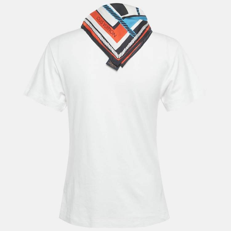 Pre Owned Louis Vuitton White Voyage Scarf Detail Cotton T-Shirt XS
