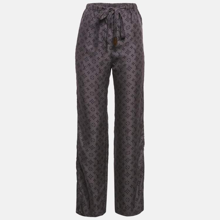 Pre Owned Louis Vuitton Navy Blue Monogram Silk Tie -Up Detail Trousers S 