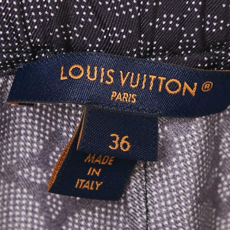 Pre Owned Louis Vuitton Navy Blue Monogram Silk Tie -Up Detail Trousers S 