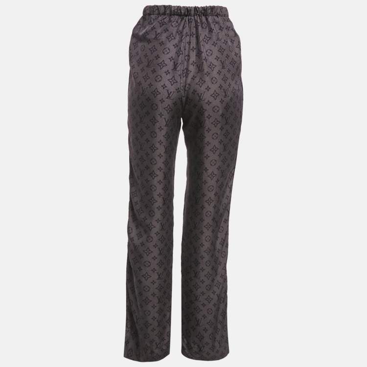 Pre Owned Louis Vuitton Navy Blue Monogram Silk Tie -Up Detail Trousers S 