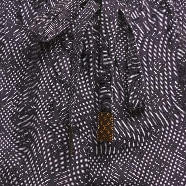 Pre Owned Louis Vuitton Navy Blue Monogram Silk Tie -Up Detail Trousers S 