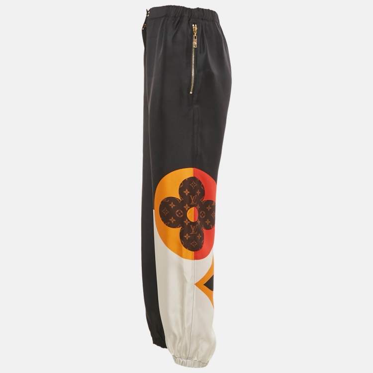 Pre Owned Louis Vuitton Black Logo Print Silk Trousers S