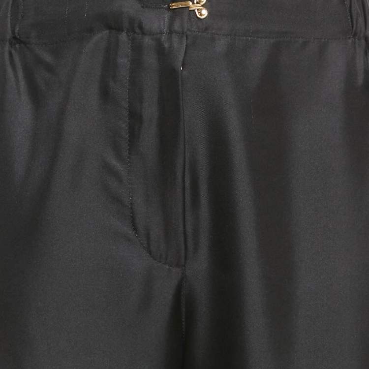 Pre Owned Louis Vuitton Black Logo Print Silk Trousers S