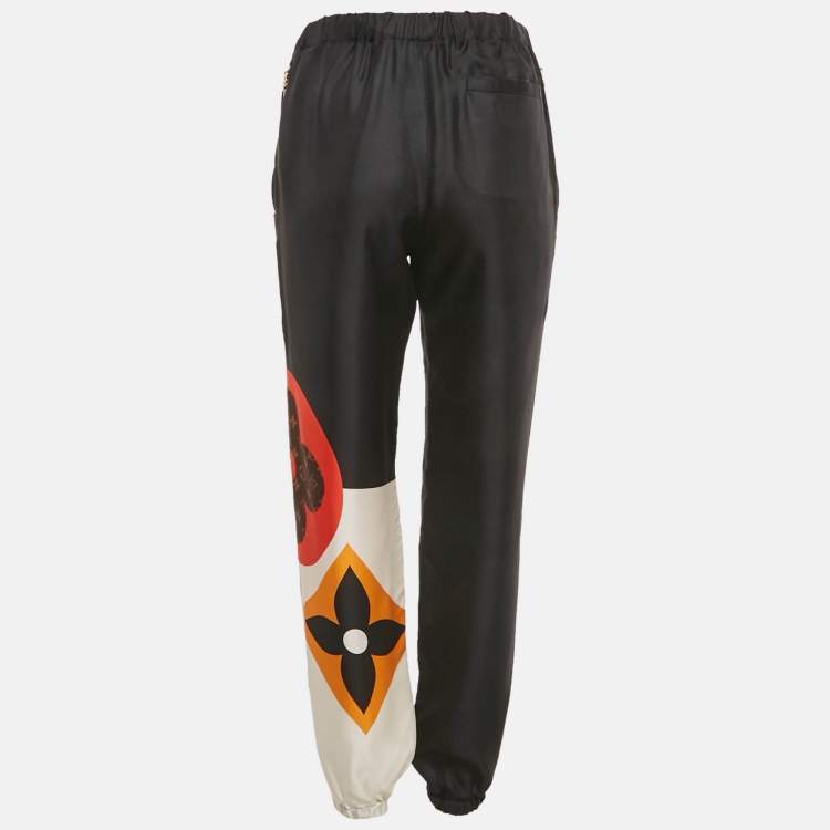 Pre Owned Louis Vuitton Black Logo Print Silk Trousers S