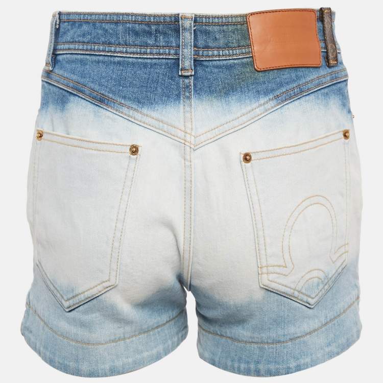 Pre Owned Louis Vuitton Blue Tie Dye Denim Shorts S Waist 28"