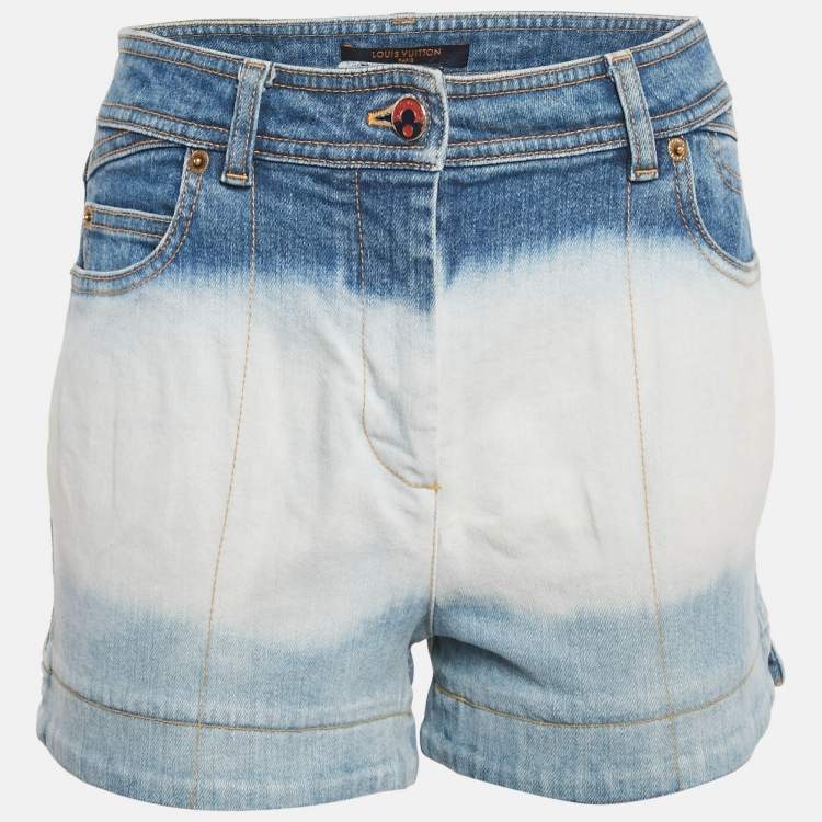 Pre Owned Louis Vuitton Blue Tie Dye Denim Shorts S Waist 28"