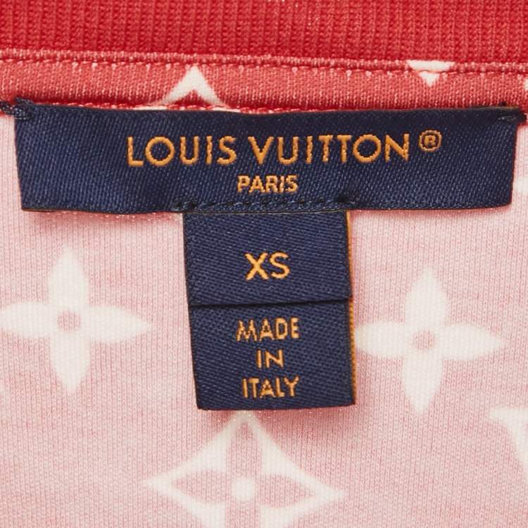 Pre Owned Louis Vuitton Red Logo Print Cotton Knit Chain Detail Crew Neck T-Shirt XS