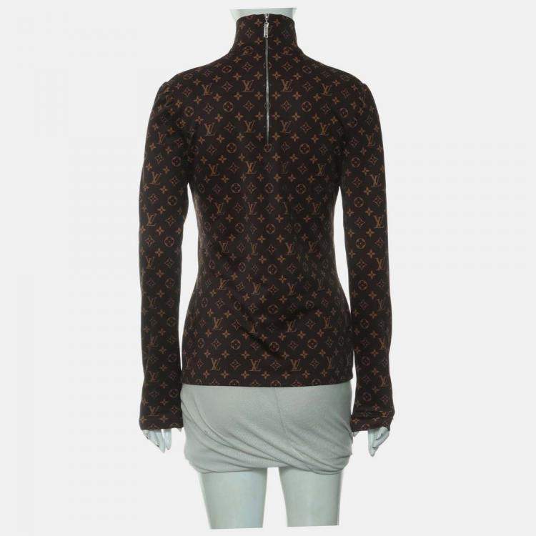 Pre Owned Louis Vuitton Monogram Print Long Sleeve Turtleneck Top Size S