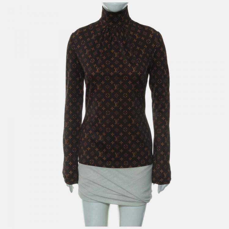 Pre Owned Louis Vuitton Monogram Print Long Sleeve Turtleneck Top Size S