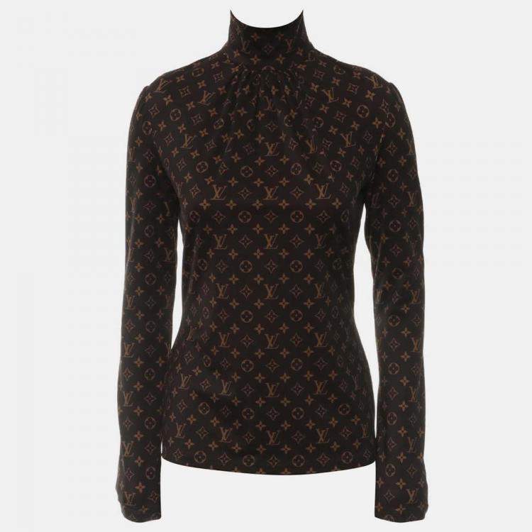 Pre Owned Louis Vuitton Monogram Print Long Sleeve Turtleneck Top Size S