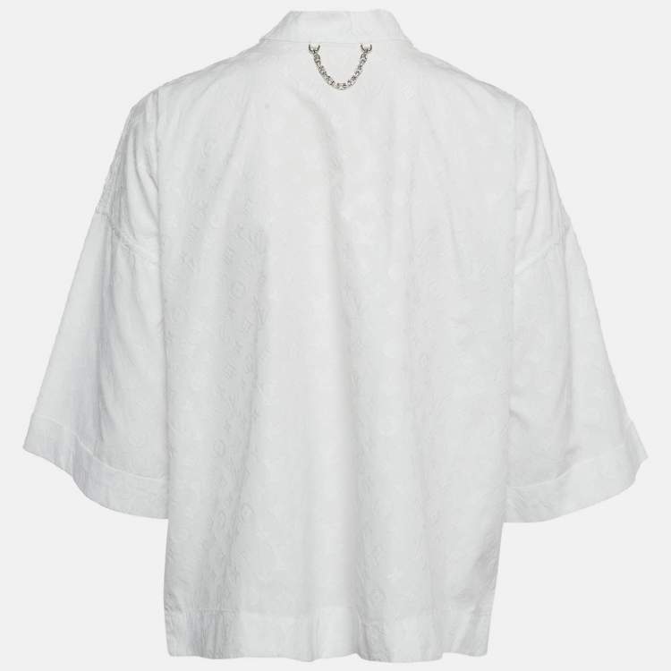 مملوكة مسبقًا Louis Vuitton White LV Monogram Fil Coupe Loose Fit Blouse M