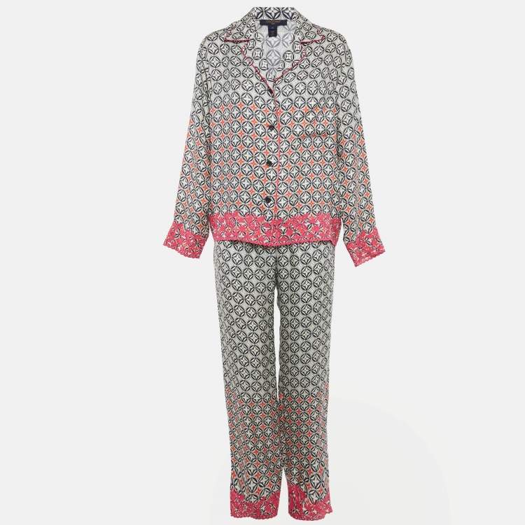 Pre Owned Louis Vuitton Multicolor Monogram Embroidered Silk Pajama Set S 
