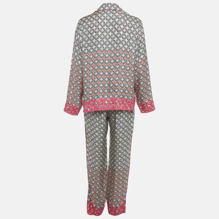 Pre Owned Louis Vuitton Multicolor Monogram Embroidered Silk Pajama Set S 