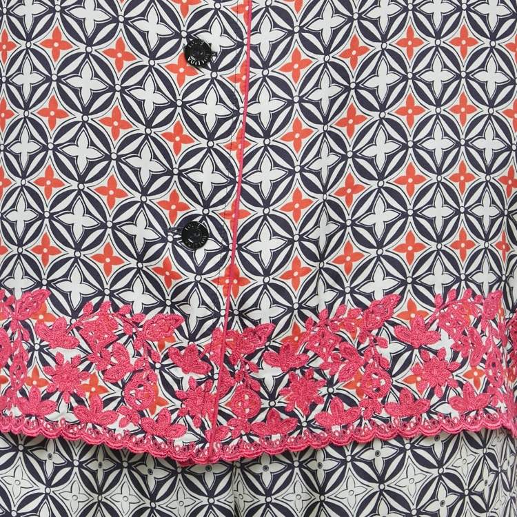 Pre Owned Louis Vuitton Multicolor Monogram Embroidered Silk Pajama Set S 