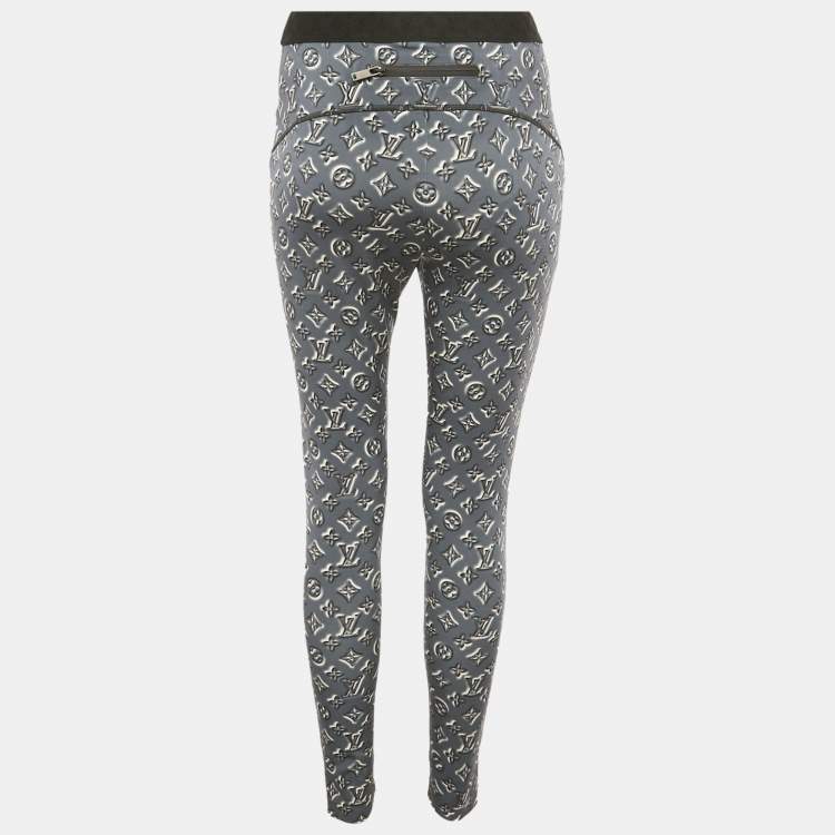 Pre Owned Louis Vuitton Dark Grey Monogram Print Leggings M