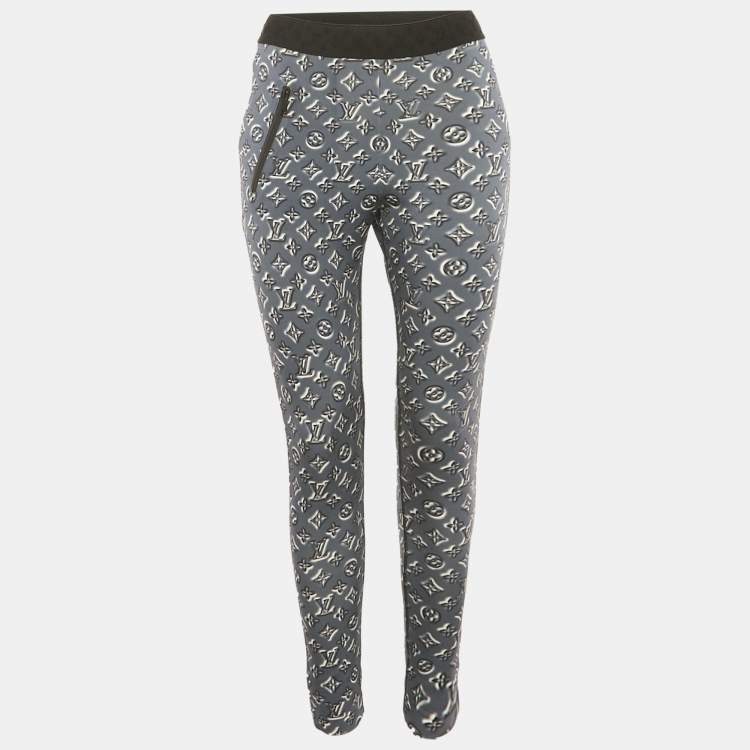 Pre Owned Louis Vuitton Dark Grey Monogram Print Leggings M