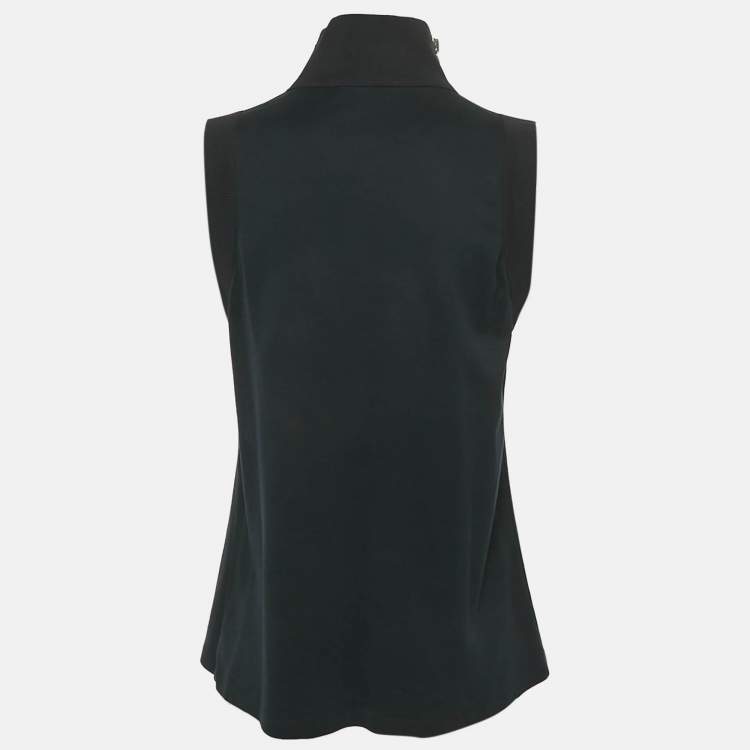 Pre Owned Louis Vuitton Black Logo Print Cotton Zip Detail Sleeveless T-Shirt L