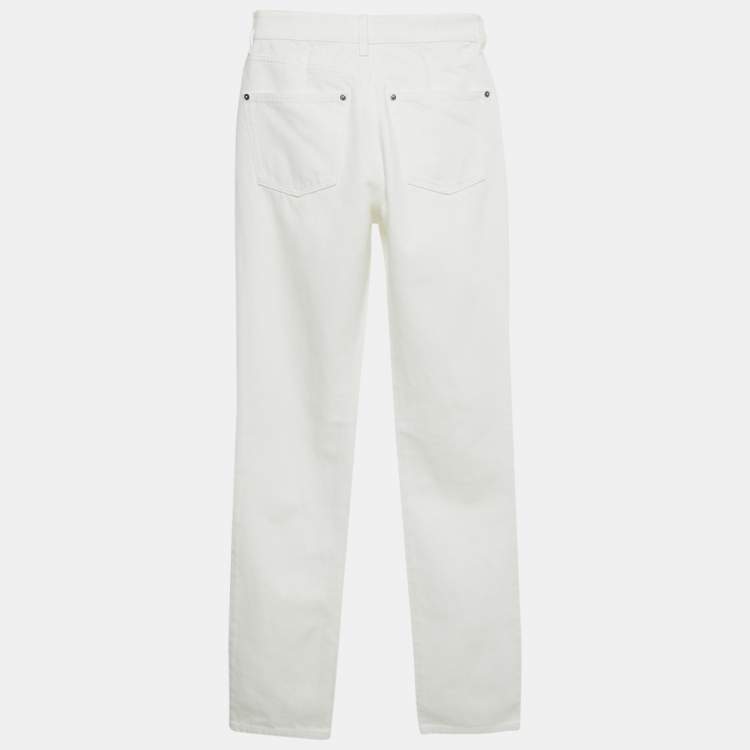 Pre Owned Louis Vuitton White Leather Applique Monogram Denim Jeans S Waist 25"
