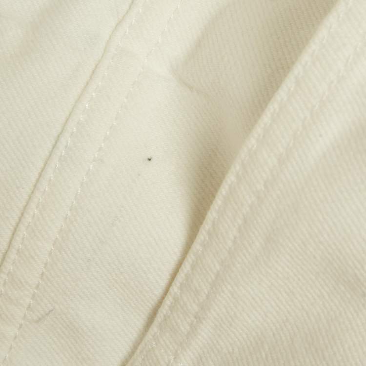 Pre Owned Louis Vuitton White Leather Applique Monogram Denim Jeans S Waist 25"