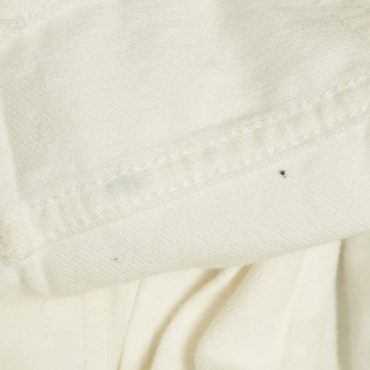 Pre Owned Louis Vuitton White Leather Applique Monogram Denim Jeans S Waist 25"