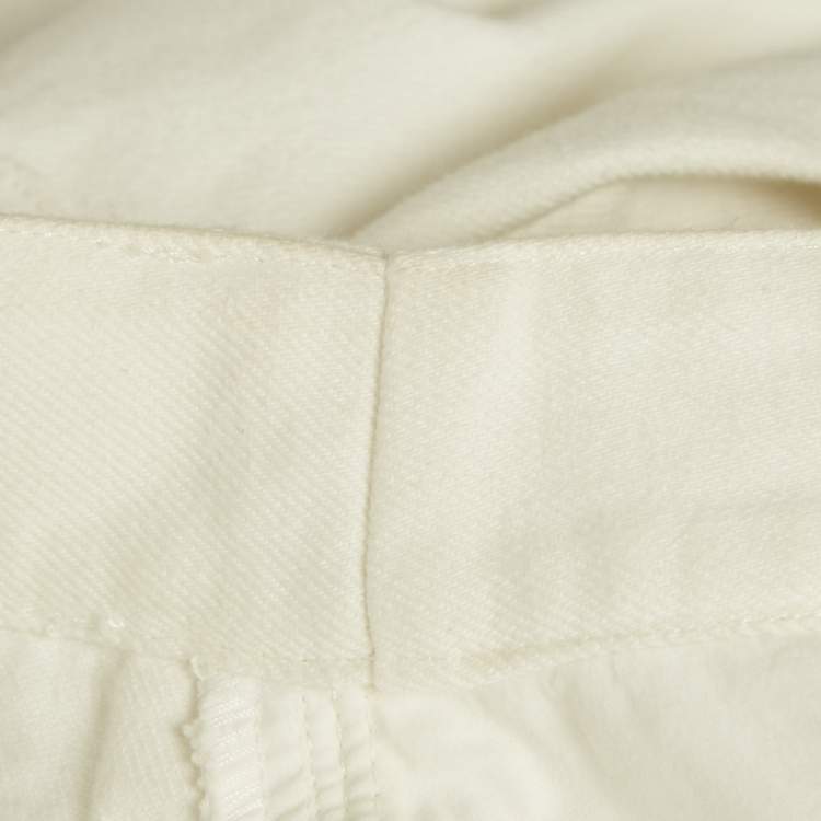 Pre Owned Louis Vuitton White Leather Applique Monogram Denim Jeans S Waist 25"