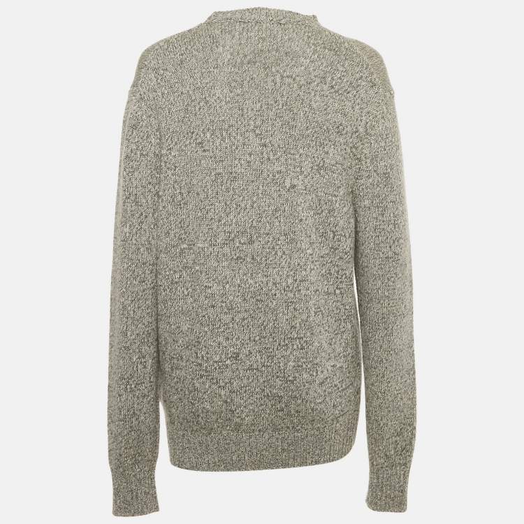 Pre Owned Louis Vuitton Grey Logo Print Rib Knit Sweater M