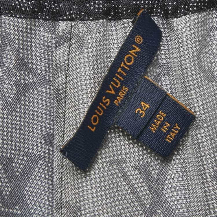 Pre Owned Louis Vuitton Navy Blue Logo Printed Silk Pants S