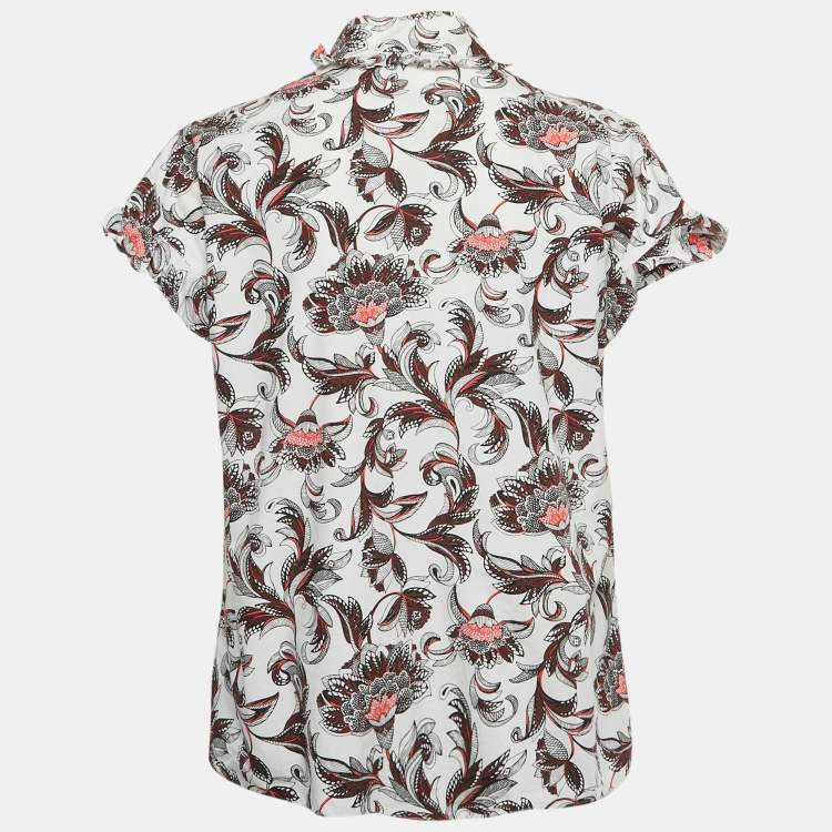 Pre Owned Louis Vuitton White Floral Print Cotton Top M