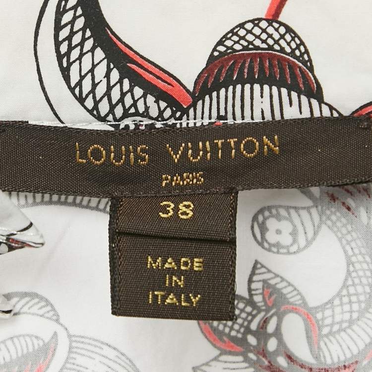 Pre Owned Louis Vuitton White Floral Print Cotton Top M