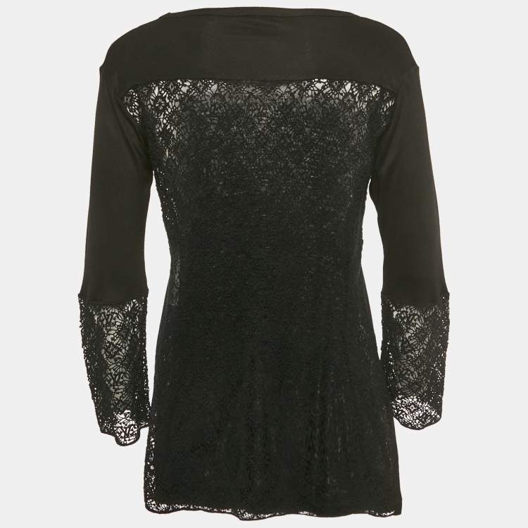 Pre Owned Louis Vuitton Black Lace Detail Jersey Top XS