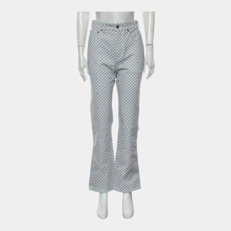 Pre Owned Louis Vuitton Blue, White Plaid Denim Pants S