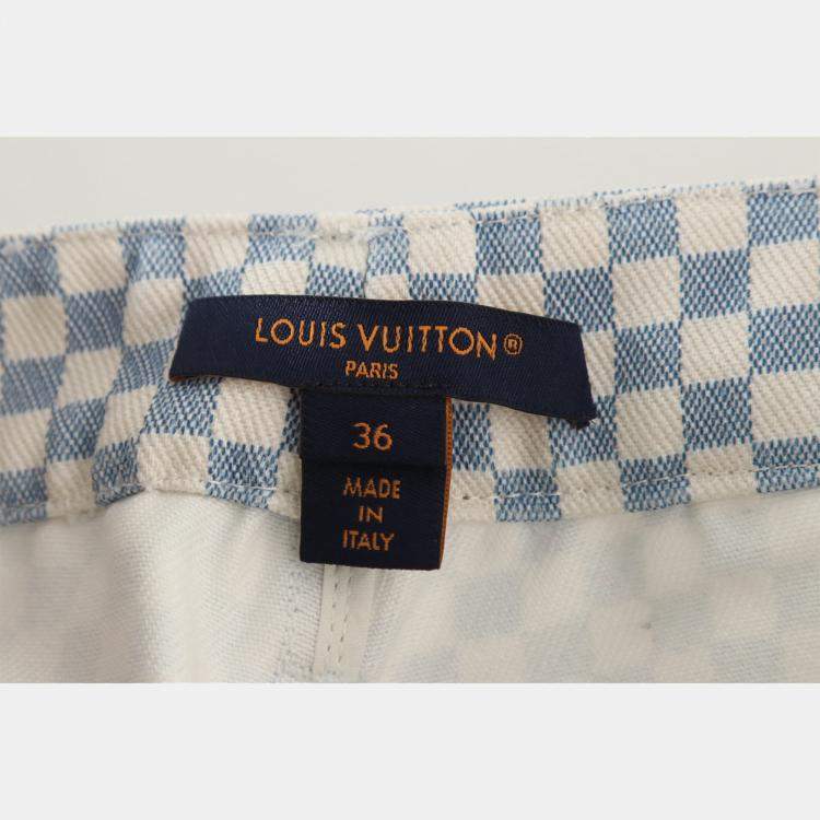 Pre Owned Louis Vuitton Blue, White Plaid Denim Pants S