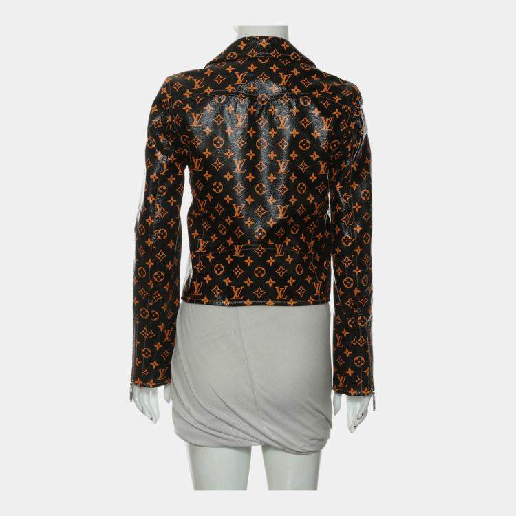 Pre Owned Louis Vuitton Black, Orange Monogram Leather Biker Jacket S