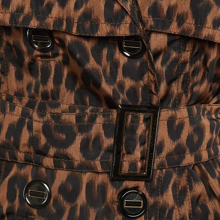 Pre Owned Louis Vuitton Brown Leopard Print Nylon Trench Coat L