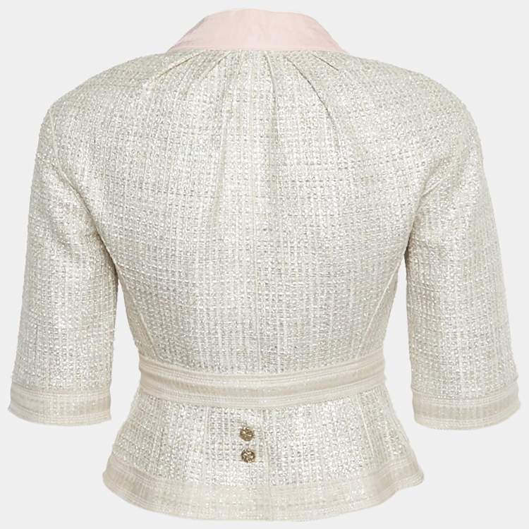 Pre Owned Louis Vuitton Pink Lurex Tweed Bow Detail Jacket S