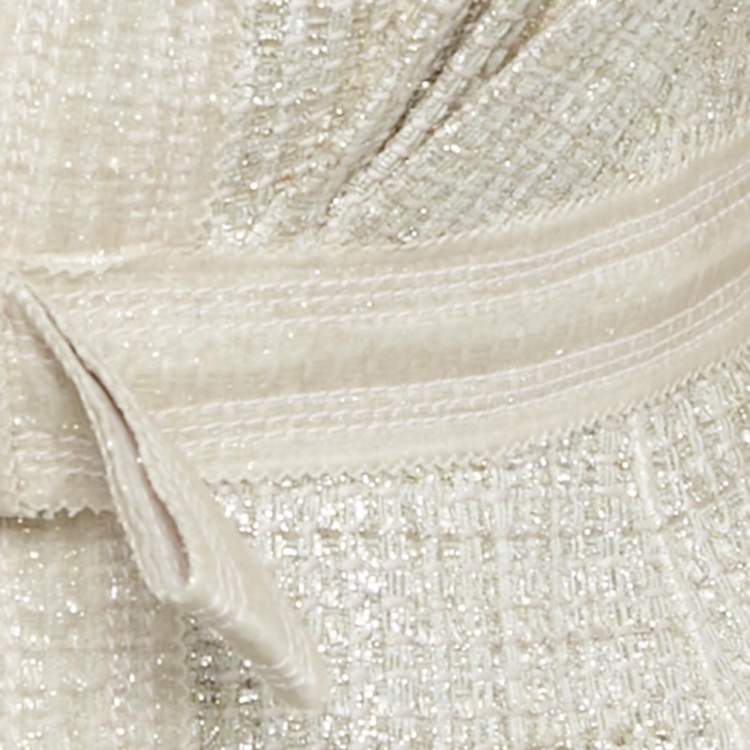 Pre Owned Louis Vuitton Pink Lurex Tweed Bow Detail Jacket S