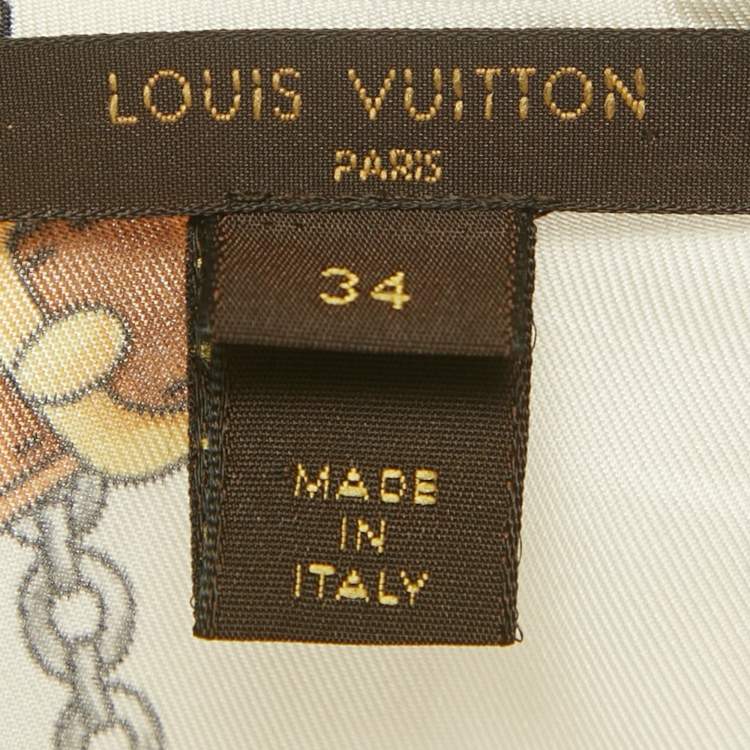 Pre Owned Louis Vuitton Cream Belt Print Silk Blouse S