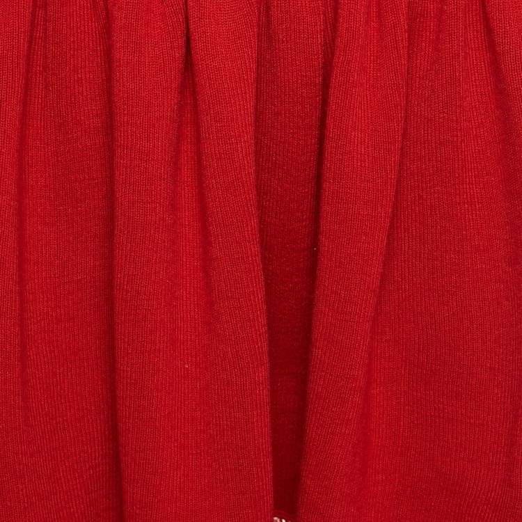 Pre Owned Louis Vuitton Red Wool Lace Trim Mini Dress M