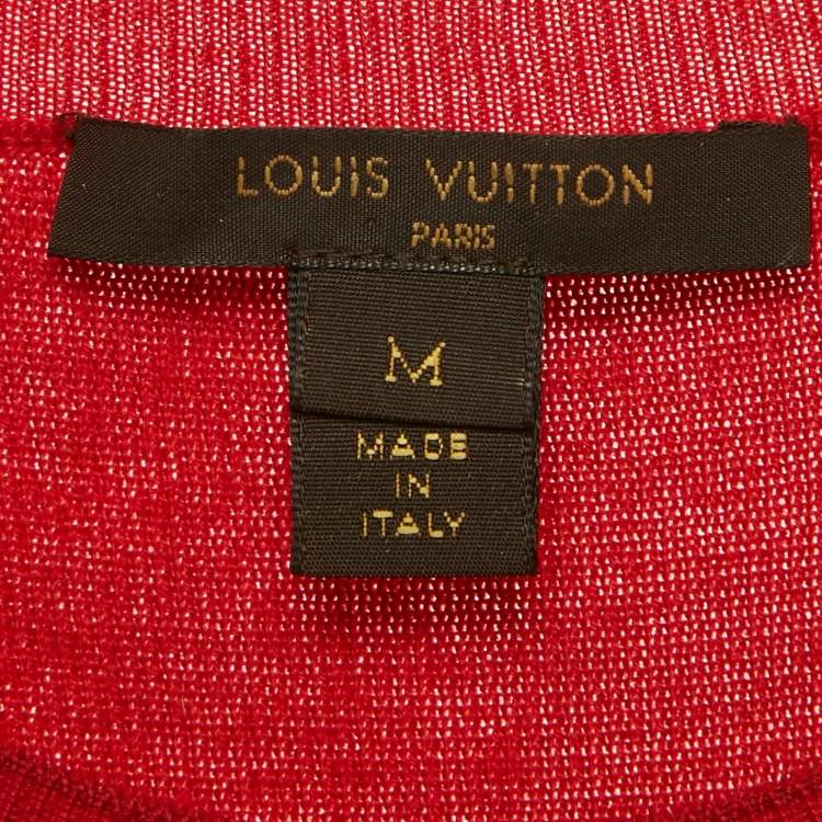 Pre Owned Louis Vuitton Red Wool Lace Trim Mini Dress M