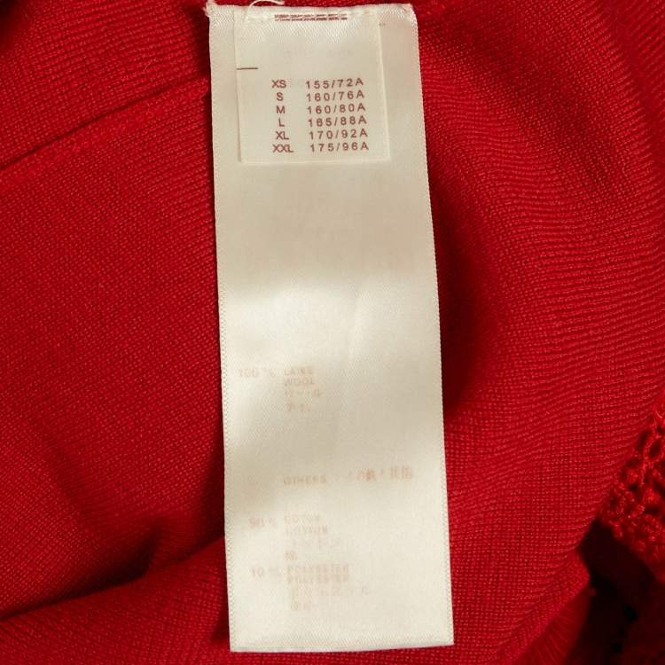 Pre Owned Louis Vuitton Red Wool Lace Trim Mini Dress M
